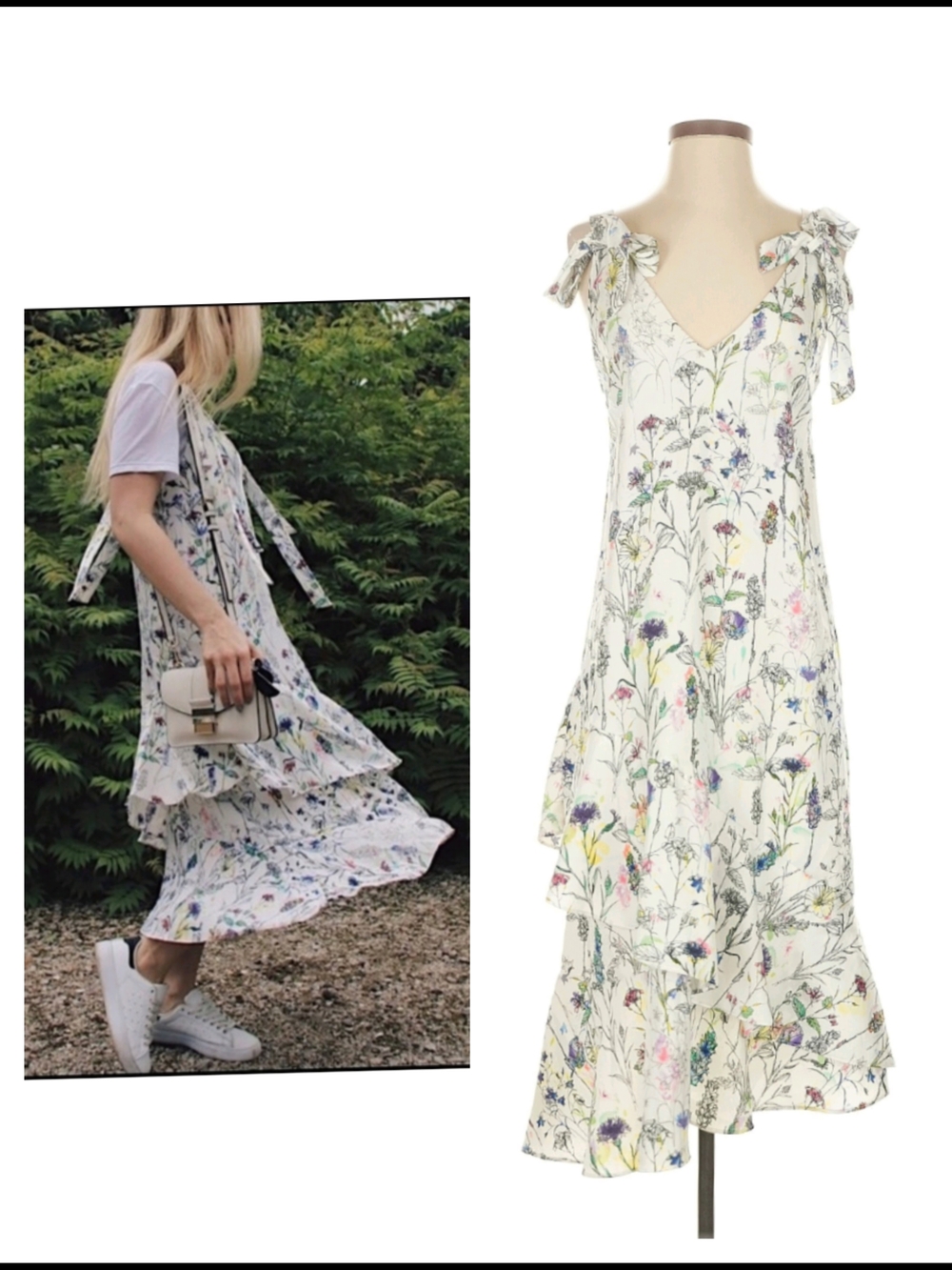 H&M White Floral High-Low Midi Dress
